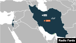 د منځني ختيځ په دغه نقشه کې اسراييل او د ايران د سرښار تهران په ګډون په اصفهان کې د چاودنې ځای ښکاري.