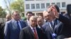 Milorad Dodik, Viktor Orban i Aleksandar Vučić (sleva nadesno) na prikazu sposobnosti Vojske Srbije u Batajnici kod Beograda, 22. april 2023.