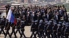 Armenia - Russian soldiers march at Yerevan's Victory Park during an official ceremony to mark the 77th anniversary of the Soviet victory over Nazi Germany, 9 May, 2022.