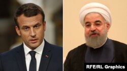 Президент Франції Емманюель Макрон (л) та його іранський колега Хасан Роугані