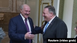 Зустріч президента Білорусі Олександра Лукашенка (ліворуч) та держсекретаря США Майка Помпео, Мінськ, 1 лютого 2020 року