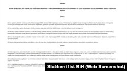 Isječak iz objave odluke Kristijana Šmita u Službenom listu Bosne i Hercegovine.