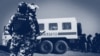 Российские силовики оцепили здание подконтрольного России Киевского районного суда, где проходит процесс над задержанными. Симферополь, 17 февраля 2021 года