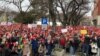 Protest studenata i građana u Subotici na severu Srbije, 16. februar 2025. Masovne proteste u Srbiji zbog obrušavanja betonske nadstrešnice Železničke stanice u Novom Sadu i stradanja 15 ljudi, srpske vlasti nazivaju pokušajima "obojene revolucije" i rušenjem države.